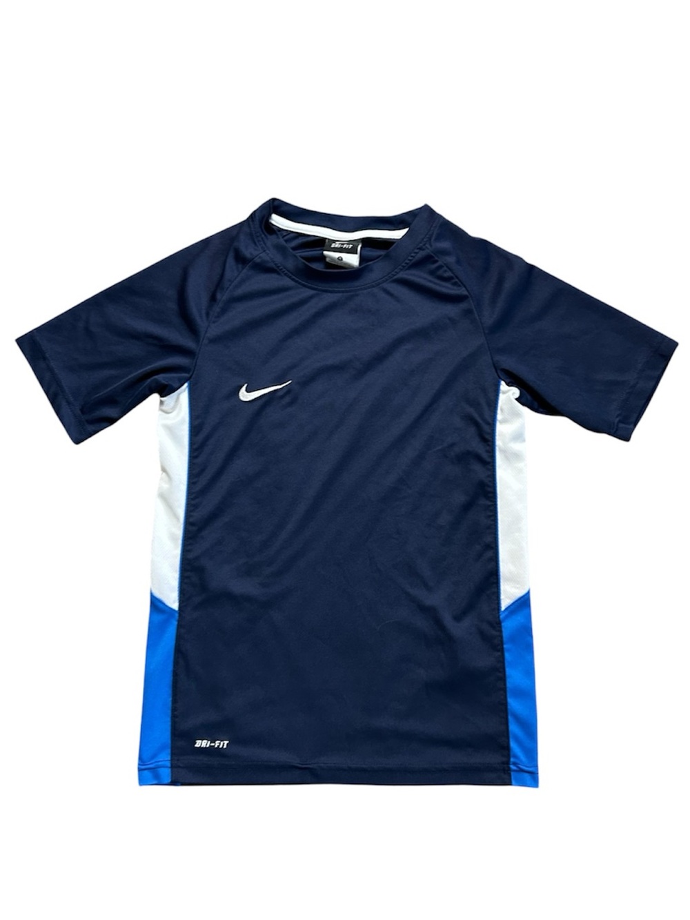 Nike Boys Navy Blue Dri-Fit Athletic Shirt with Colorblock Panels size Small
